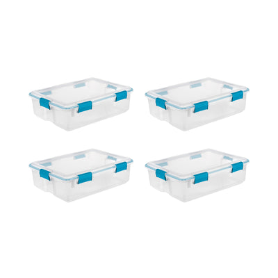 Sterilite 37 Qt Clear Plastic Home Storage Tote Bin with Secure Lids, (4 Pack)