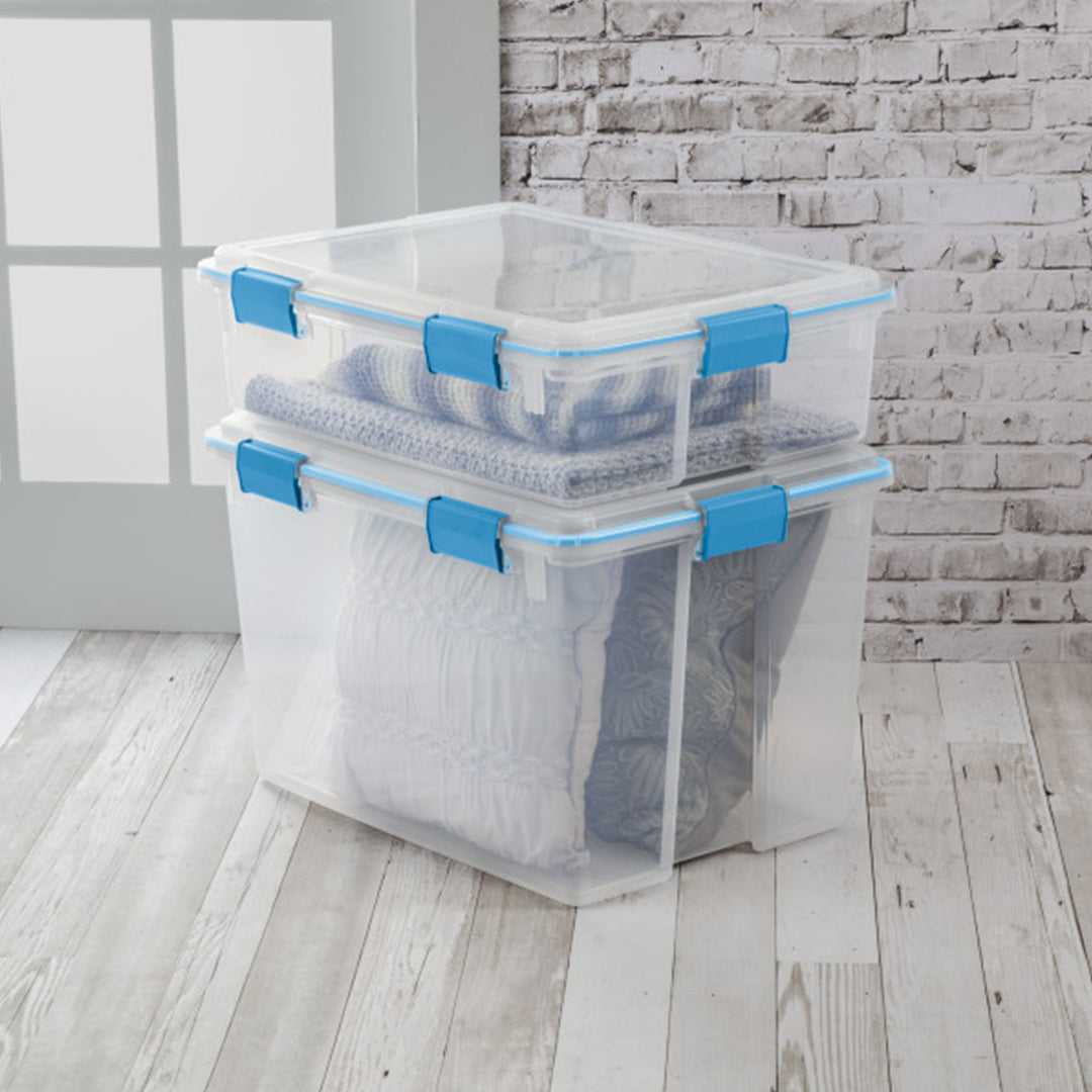 Sterilite 37 Qt Clear Plastic Home Storage Tote Bin with Secure Lids, (16 Pack)