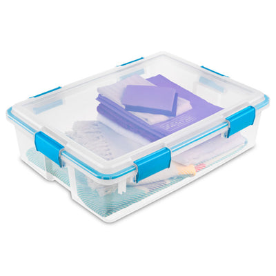 Sterilite 37 Qt Clear Plastic Home Storage Tote Bin with Secure Lids, (4 Pack)