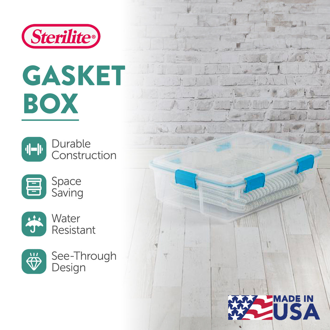 Sterilite 37 Qt Clear Plastic Home Storage Tote Bin with Secure Lids, (4 Pack)