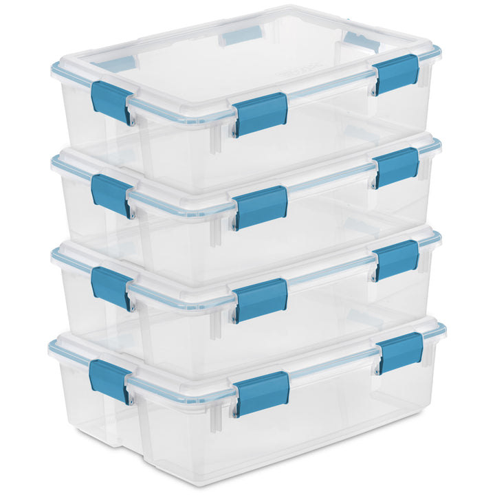 Sterilite 37 Qt Clear Plastic Home Storage Tote Bin with Secure Lids, (4 Pack)