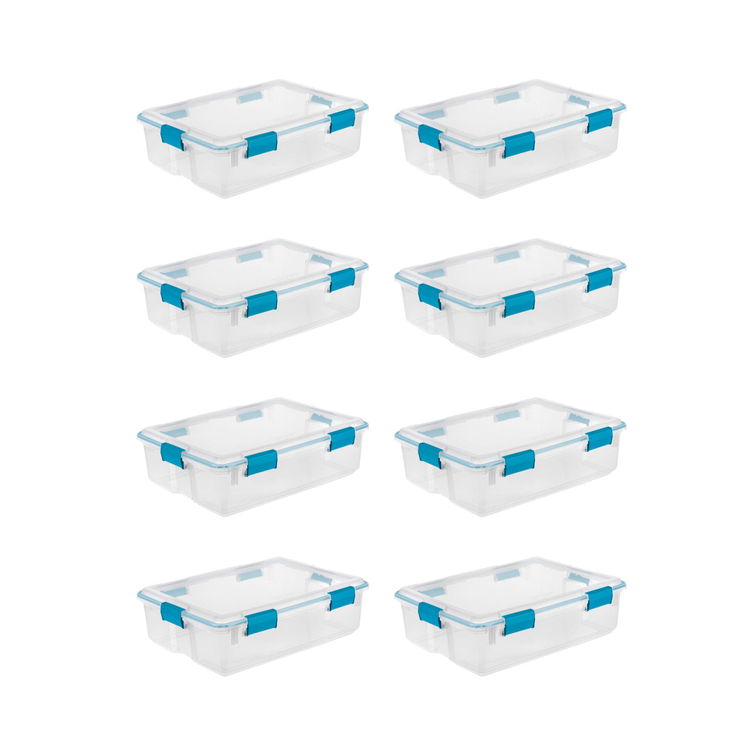 Sterilite 37 Quart Clear Plastic Home Storage Tote Bin with Secure Lids, 8 Pack