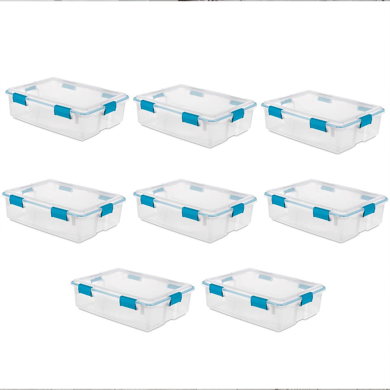 Sterilite 37 Quart Clear Plastic Home Storage Tote Bin with Secure Lids, 8 Pack