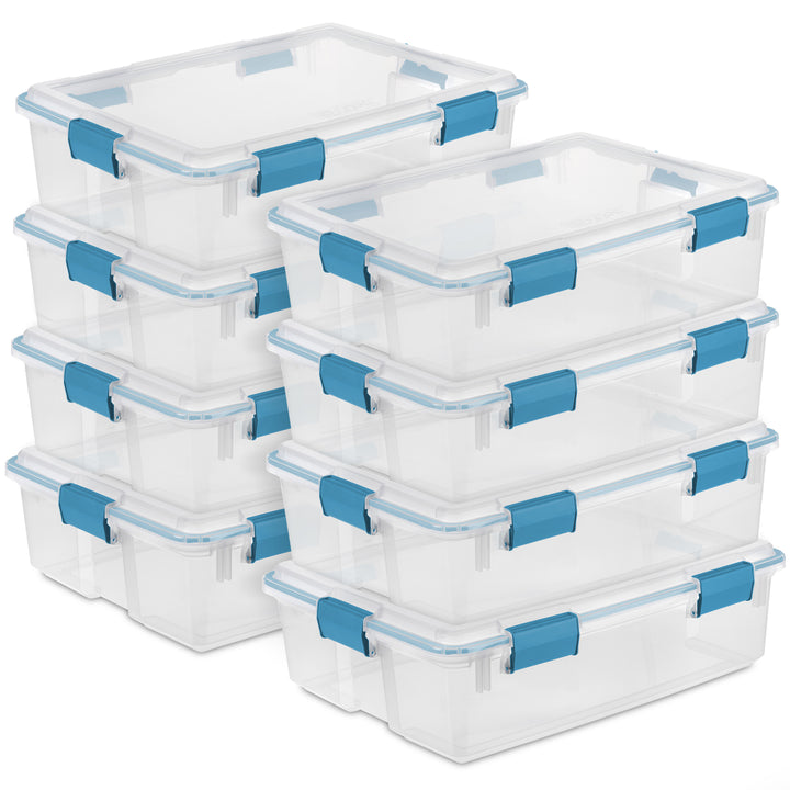 Sterilite 37 Quart Clear Plastic Home Storage Tote Bin with Secure Lids, 8 Pack