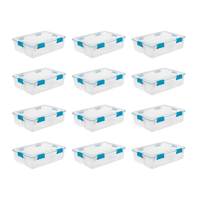 Sterilite 37 Quart Clear Plastic Home Storage Tote Bin with Secure Lids, 12 Pack