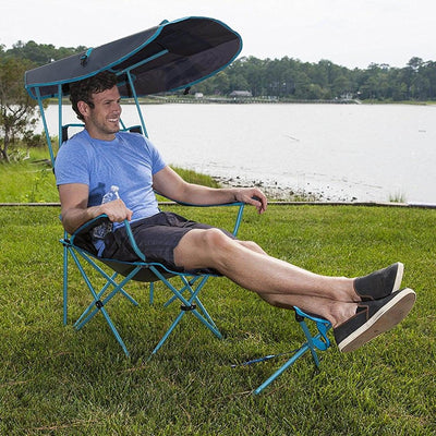 Kelsyus Original 50 UPF Canopy Folding Camping Chair w/ Ottoman, Blue (Used)