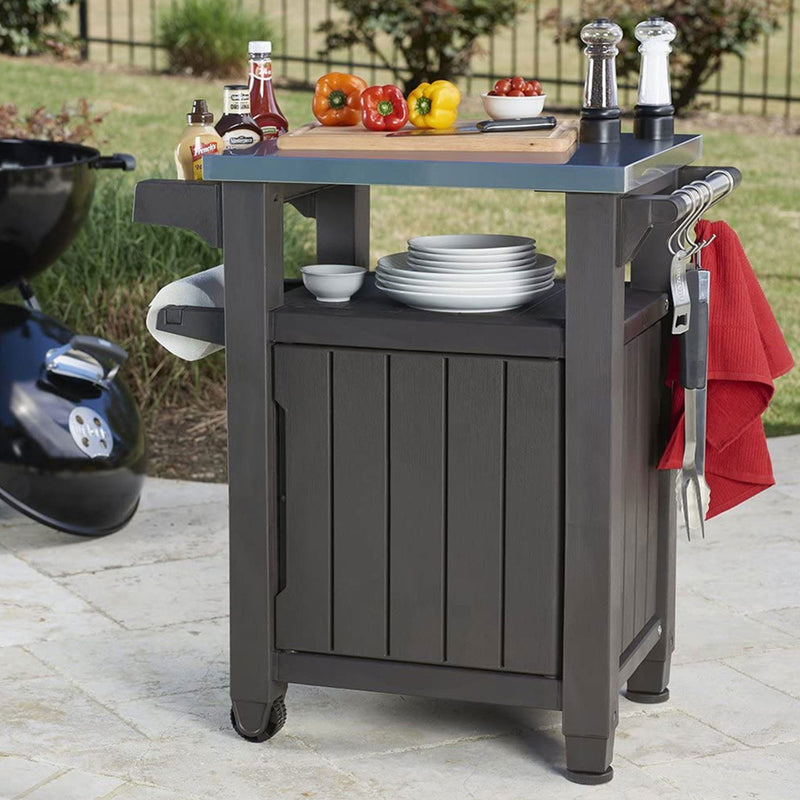 Keter Unity 40 Gal Entertainment Patio Storage BBQ Grilling Bar Cart (Open Box)