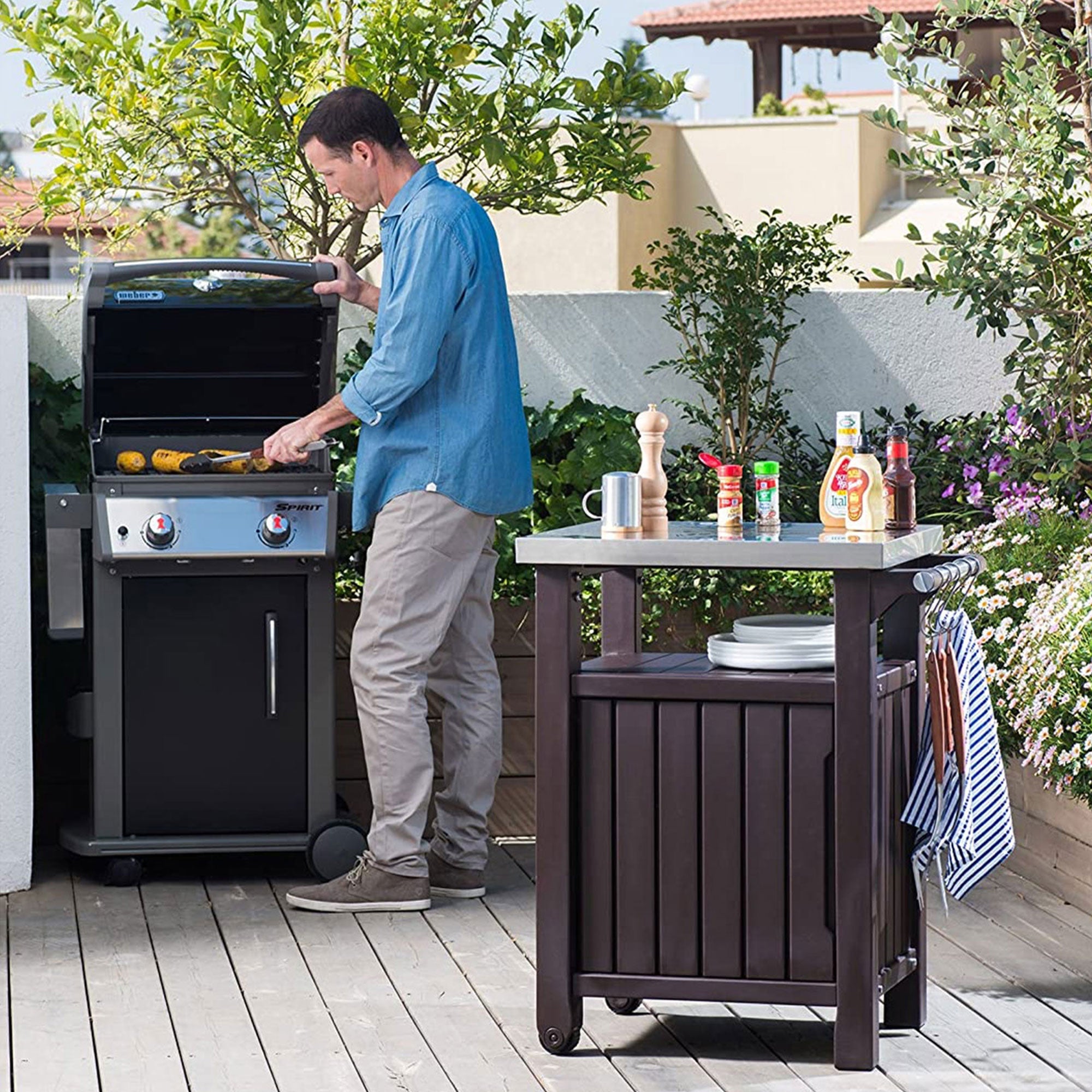 Keter Unity 40 Gal Entertainment Patio Storage BBQ Grilling Bar Cart (Used) - VMInnovations