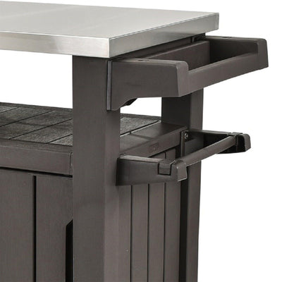 Keter Unity XL Outdoor Kitchen Bar Rolling Cart w/ Storage Cabinet, Brown (Used) - VMInnovations