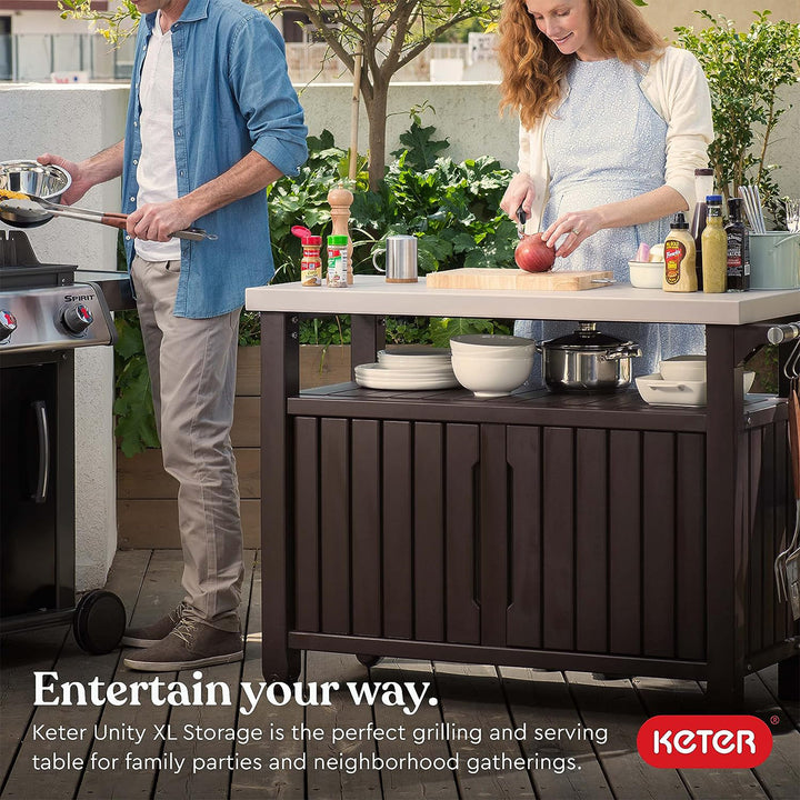 Keter Unity XL Outdoor Kitchen Rolling Bar Cart with Storage Cabinet (For Parts)