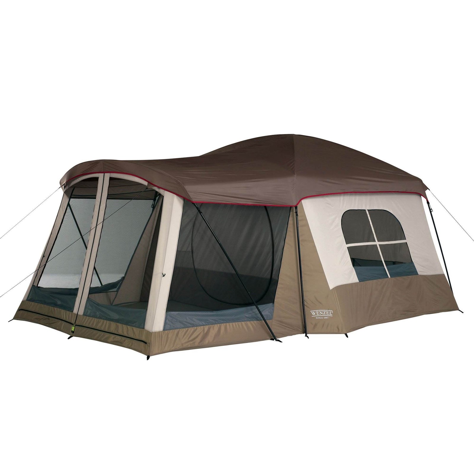 Wenzel Klondike 16' x 11' 8 Person Outdoor Camping Tent with Screen Room, Brown - VMInnovations