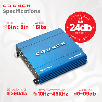 Crunch PowerDriveX 1000 Watt 4 Channel Exclusive Blue A/B Car Stereo Amplifier - VMInnovations
