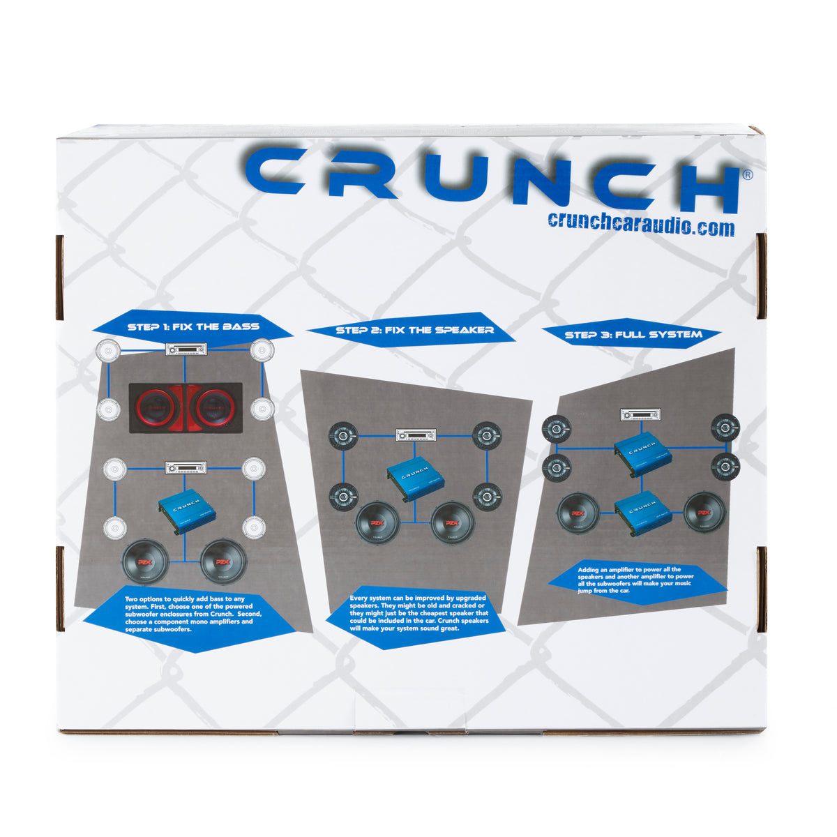 Crunch PowerDriveX 1000 Watt 4 Channel Blue A/B Car Stereo Amplifier (4 Pack)