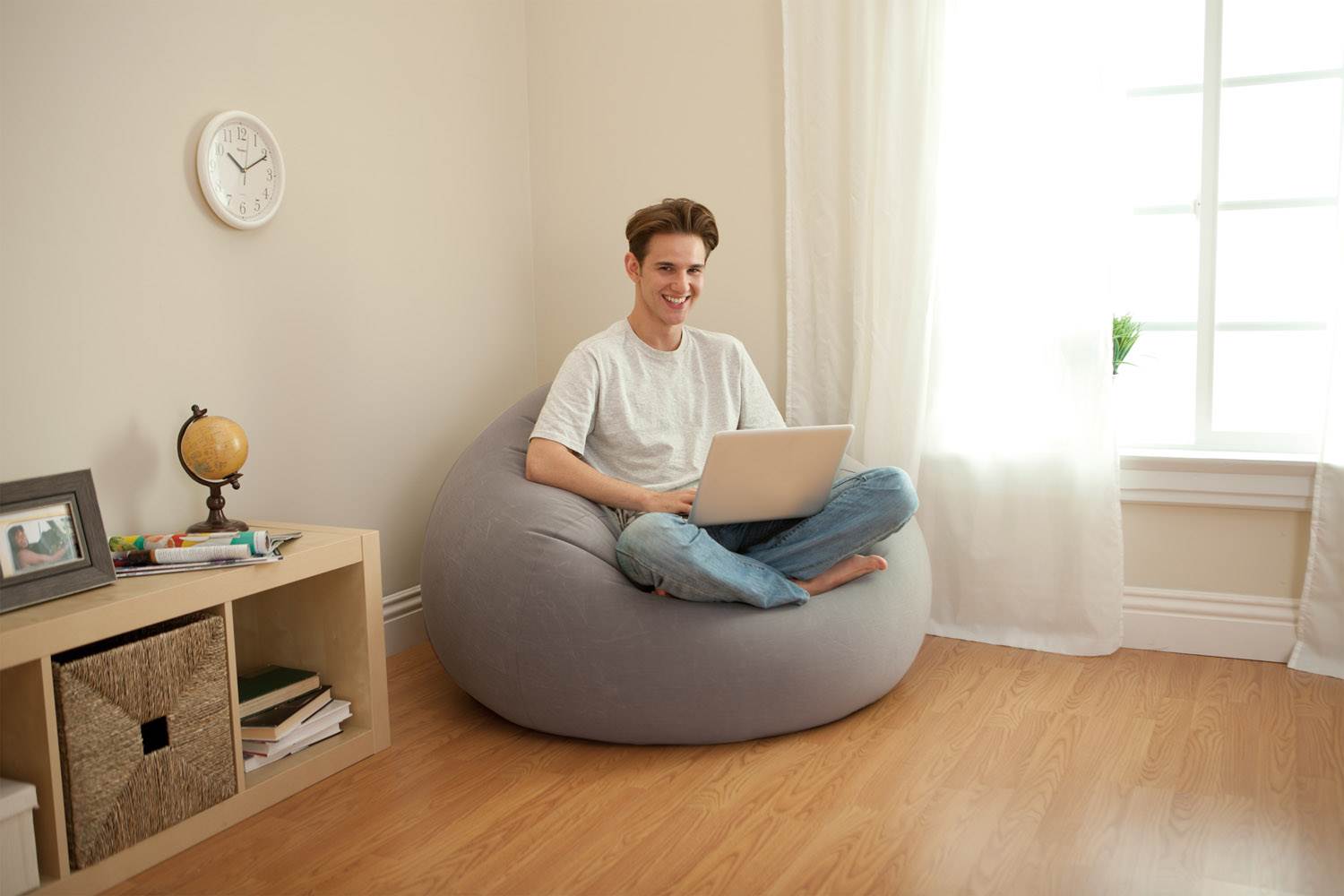 Intex Inflatable Contoured Corduroy Beanless Bag Lounge Chair, Grey | 68579EP - VMInnovations