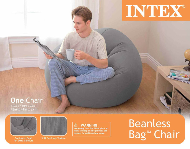 Intex Inflatable Contoured Corduroy Beanless Bag Lounge Chair, Grey | 68579EP