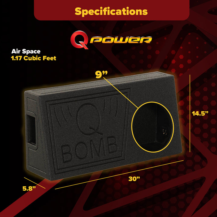 Q Power QBomb Single 10 Inch Vented Subwoofer Box w/ Bedliner Spray | Open Box - VMInnovations