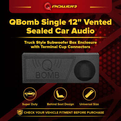 Q Power QBomb Single 12 Inch Vented Subwoofer Sub Box with Black Bedliner Spray - VMInnovations