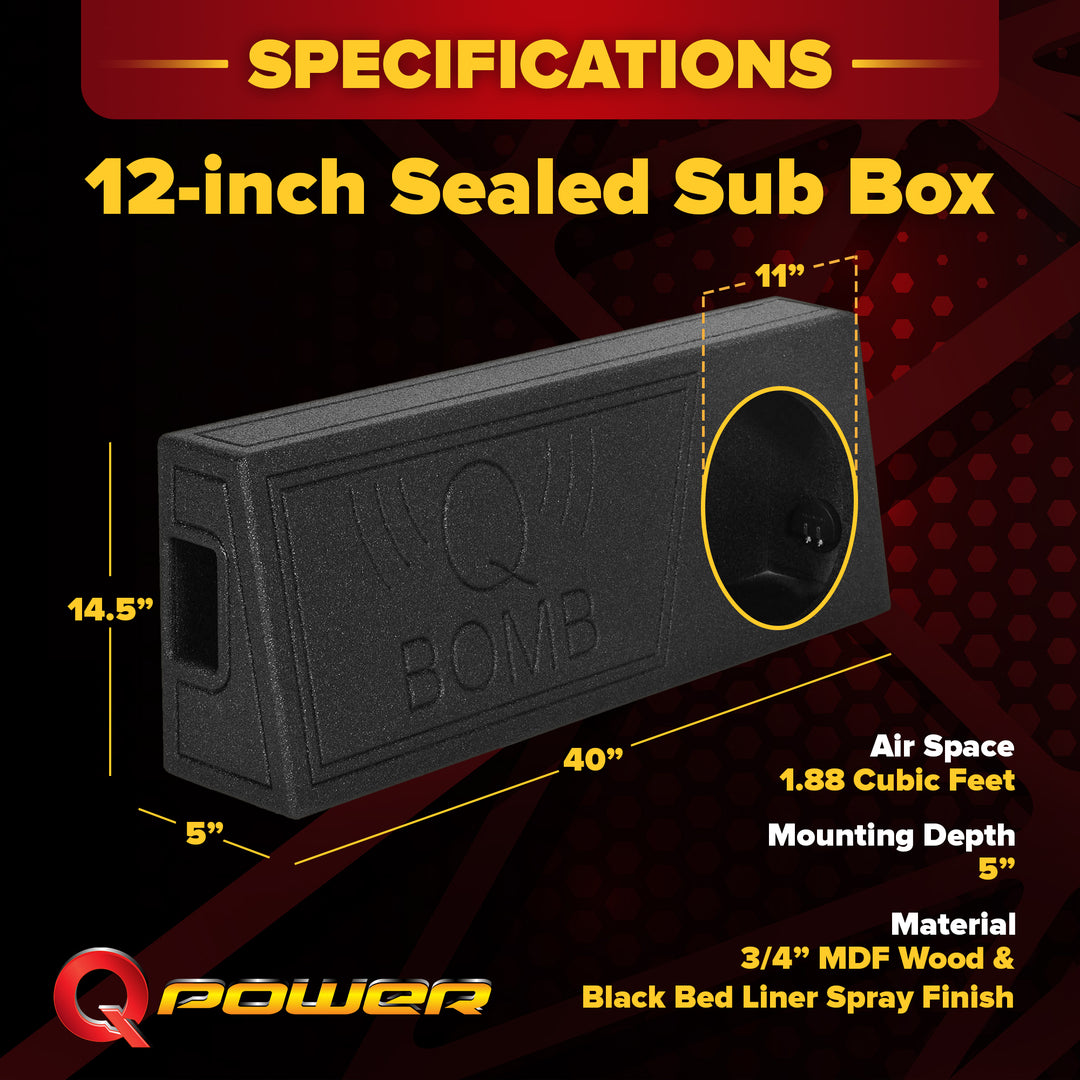 Q Power QBomb Single 12 Inch Vented Subwoofer Sub Box with Black Bedliner Spray - VMInnovations