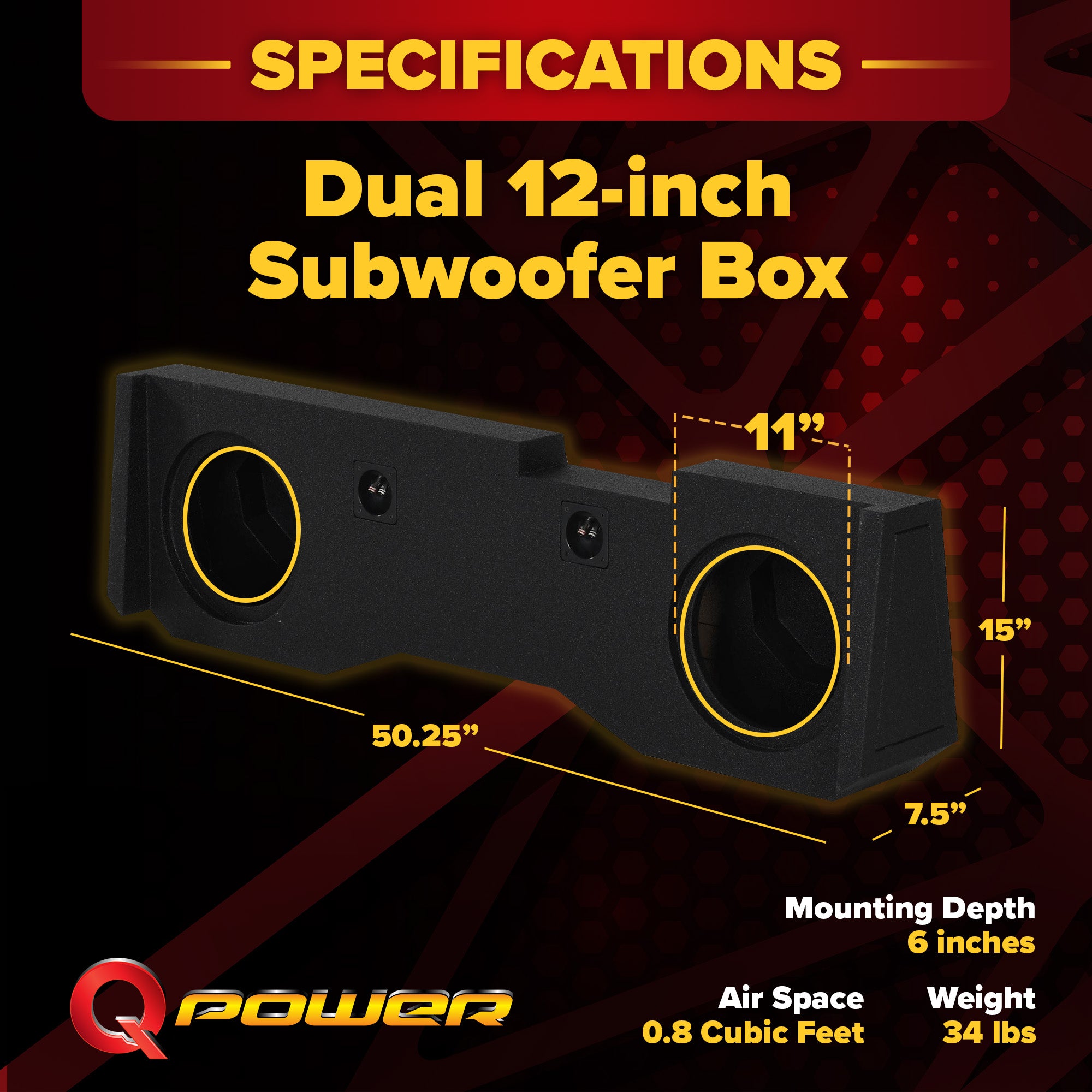 QPower Dual 12" Sub Box - Chevy Silverado Crew Cab & GMC Sierra Crew Cab 14-18 - VMInnovations