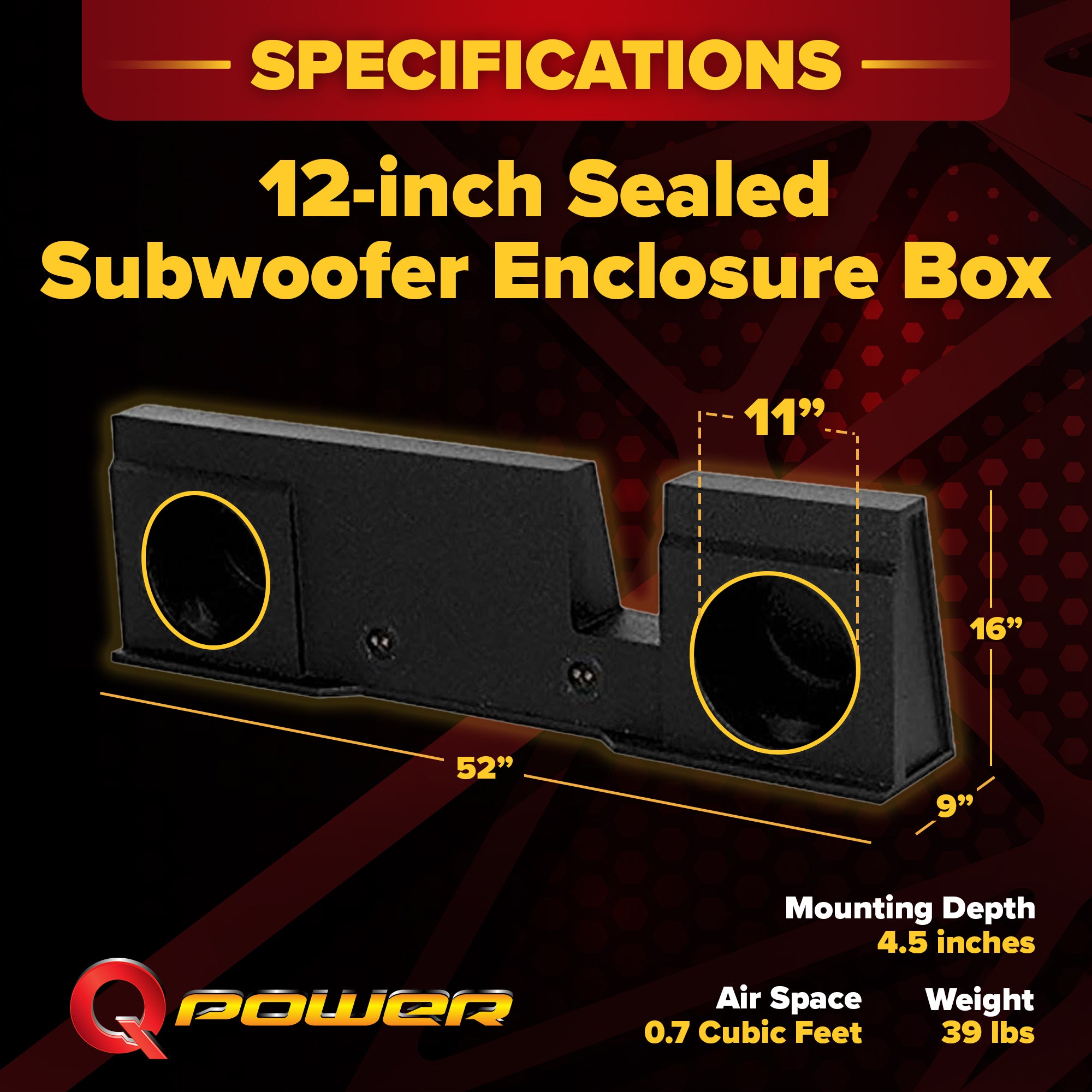QPower Dual 12" Sealed Subwoofer Enclosure Box, Ford F-150 SuperCrew 2004-2008