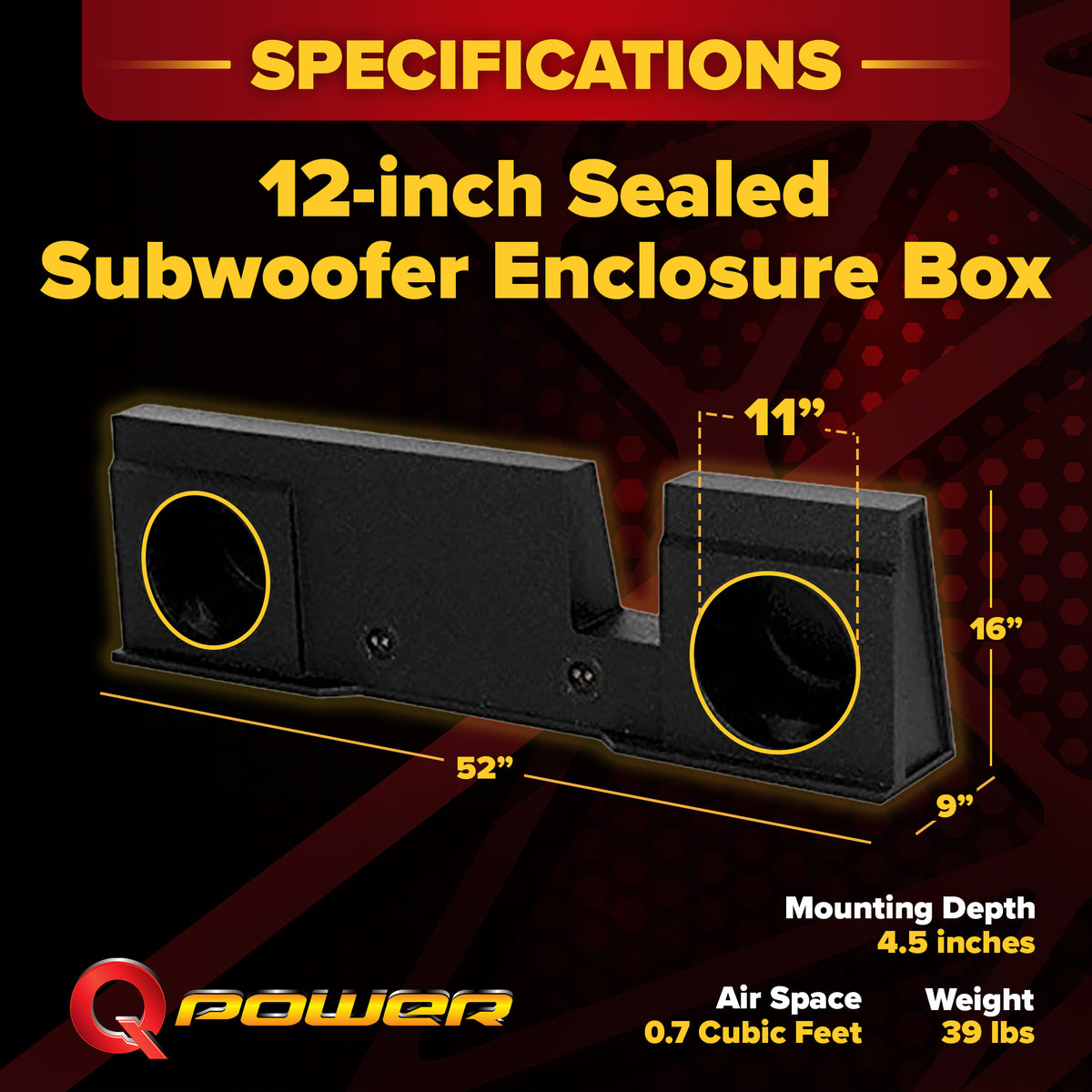QPower Dual 12" Sealed Subwoofer Enclosure Box, Ford F-150 SuperCrew 2004-2008