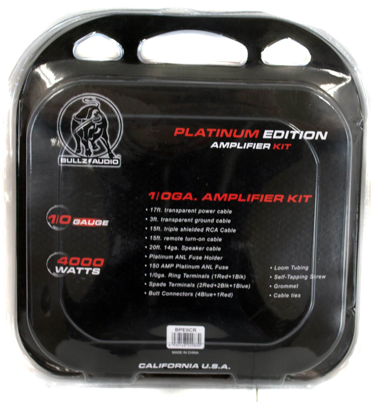 Bullz Audio 1/0 Gauge Car Amplifier Amp Installation Wiring Kit Package, 4-Pack
