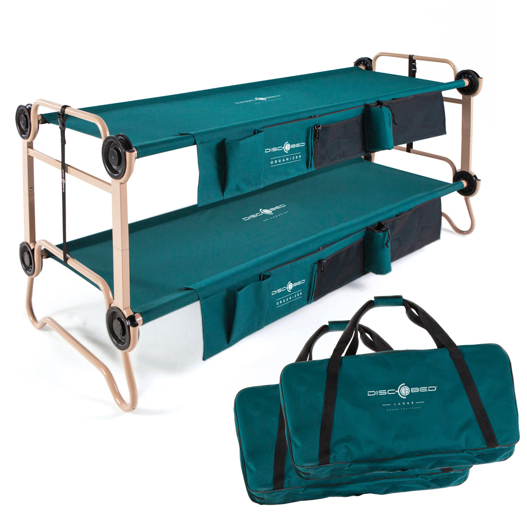 Disc-O-Bed Large Cam-O-Bunk Benchable Double Cot with Storage Organizers, Green - VMInnovations