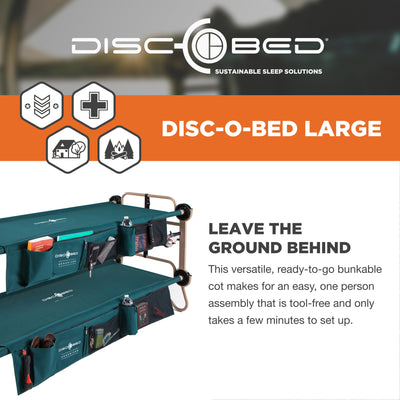 Disc-O-Bed Large Cam-O-Bunk Benchable Double Cot with Storage Organizers, Green - VMInnovations