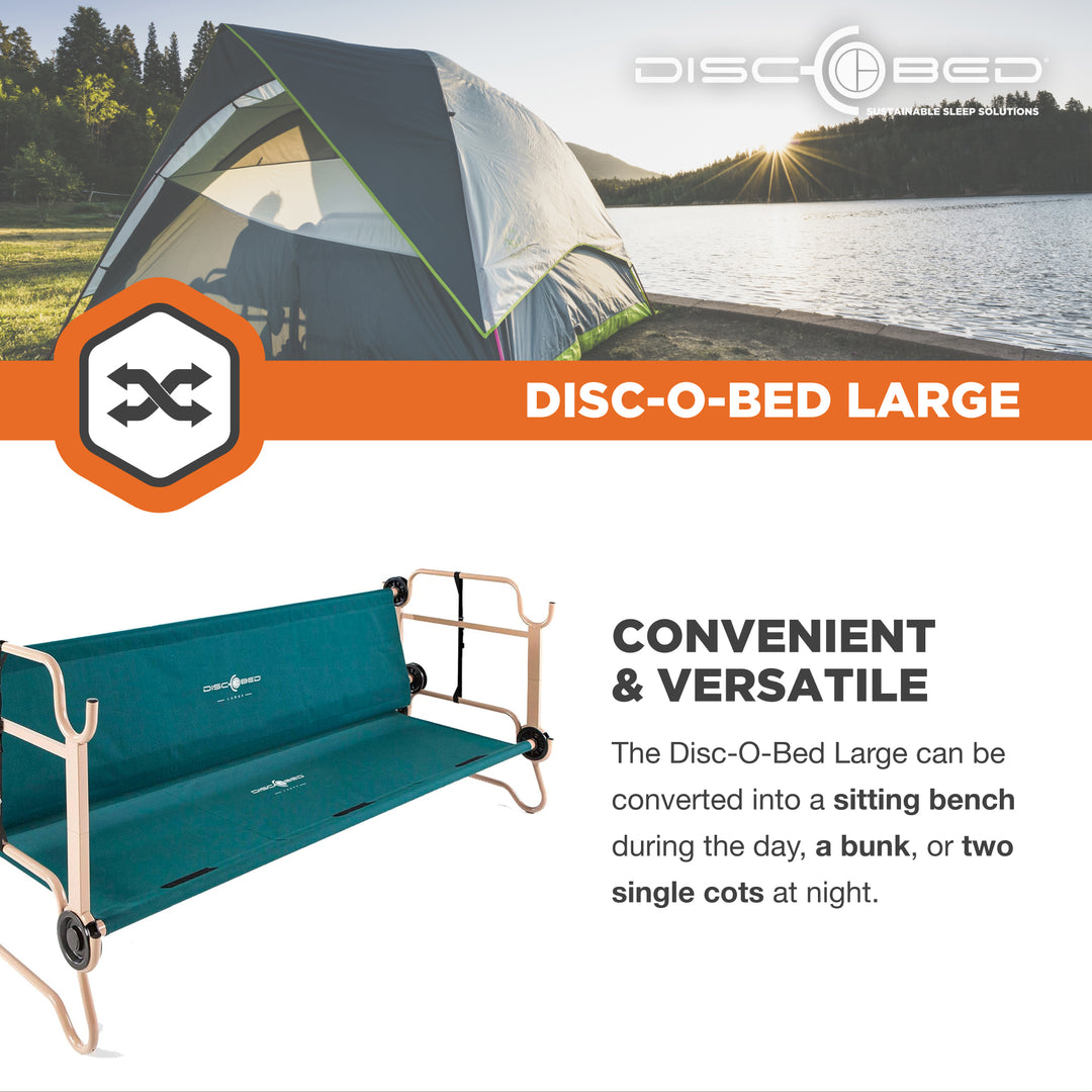 Disc-O-Bed Large Cam-O-Bunk Benchable Double Cot with Storage Organizers, Green - VMInnovations