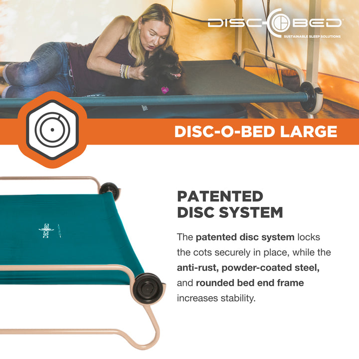 Disc-O-Bed Large Cam-O-Bunk Benchable Double Cot with Storage Organizers, Green - VMInnovations