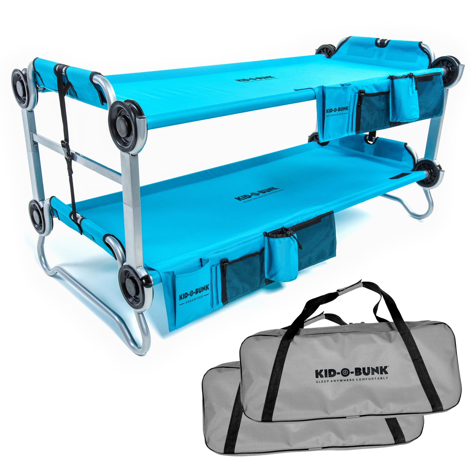Disc-O-Bed Youth Kid-O-Bunk Benchable Double Cot with Storage Organizers, Teal - VMInnovations
