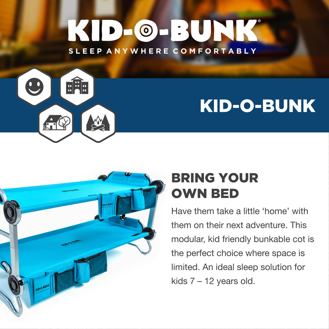 Disc-O-Bed Youth Kid-O-Bunk Benchable Camping Cot w/ Organizers, Teal Blue(Used) - VMInnovations