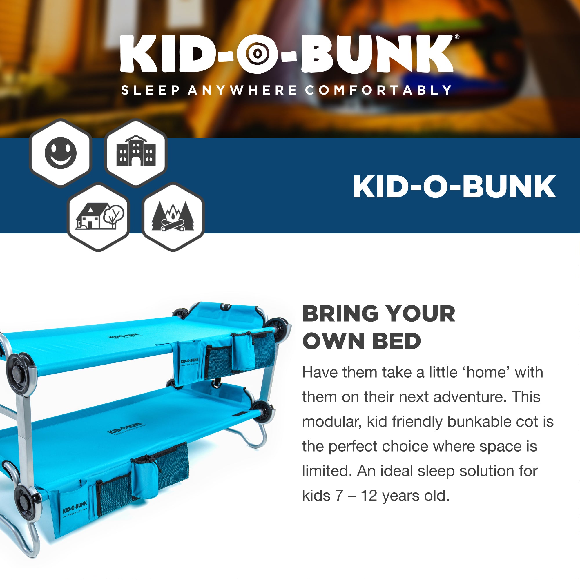 Disc-O-Bed Youth Benchable Camping Cot with Organizers, Teal Blue - Open Box - VMInnovations