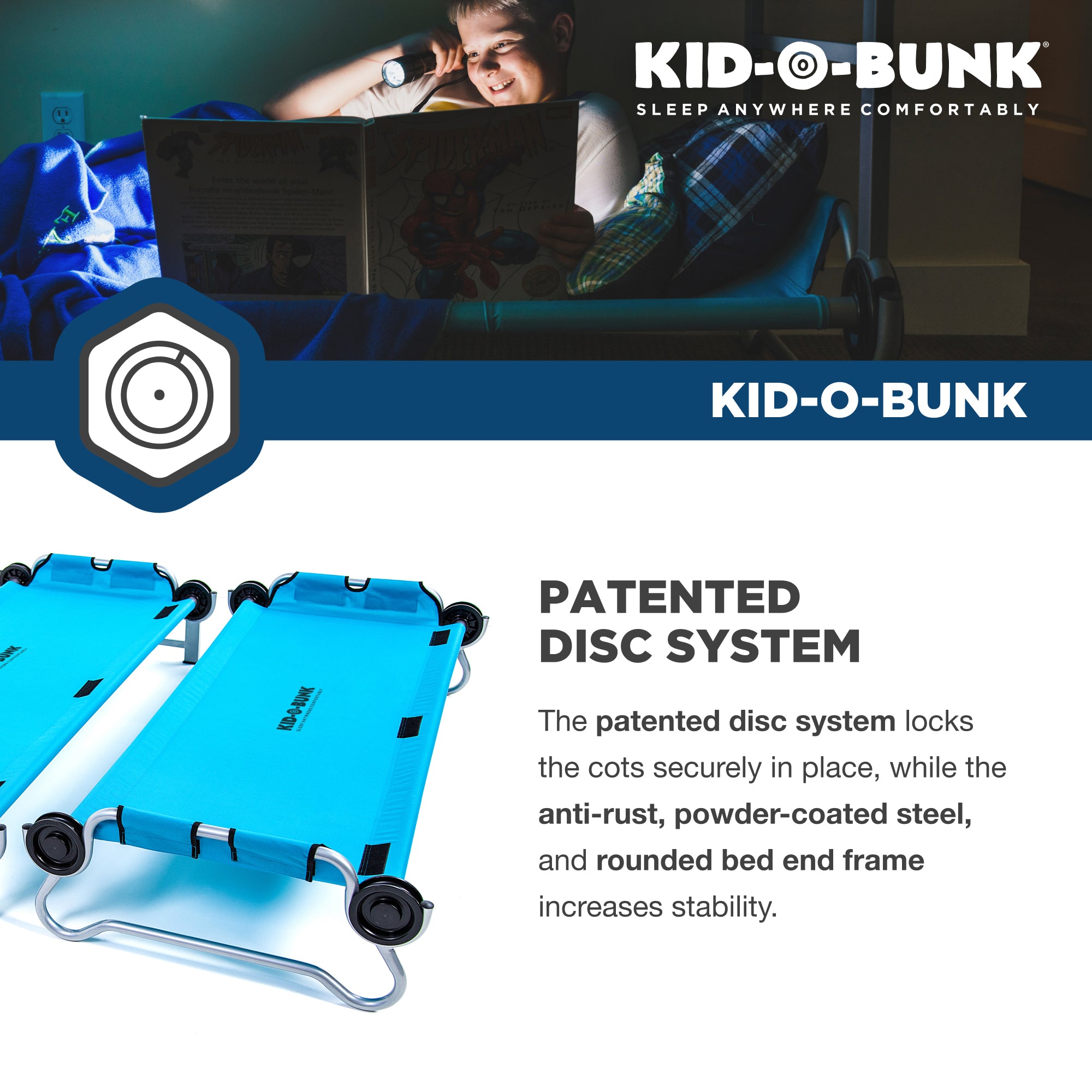 Disc-O-Bed Youth Kid-O-Bunk Benchable Double Cot with Storage Organizers, Teal - VMInnovations
