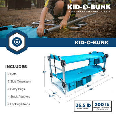 Disc-O-Bed Youth Kid-O-Bunk Benchable Camping Cot w/ Organizers, Teal Blue(Used)