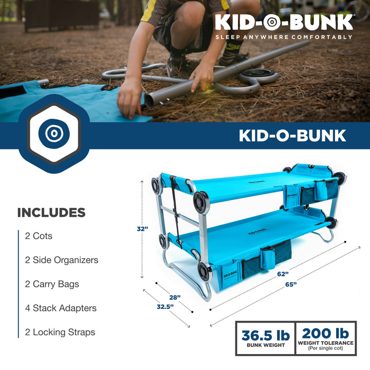 Disc-O-Bed Youth Kid-O-Bunk Benchable Camping Cot w/ Organizers, Teal Blue(Used) - VMInnovations