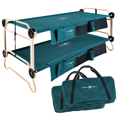 Disc-O-Bed XL Cam-O-Bunk Benchable Double Cot with Storage Organizers, Green - VMInnovations