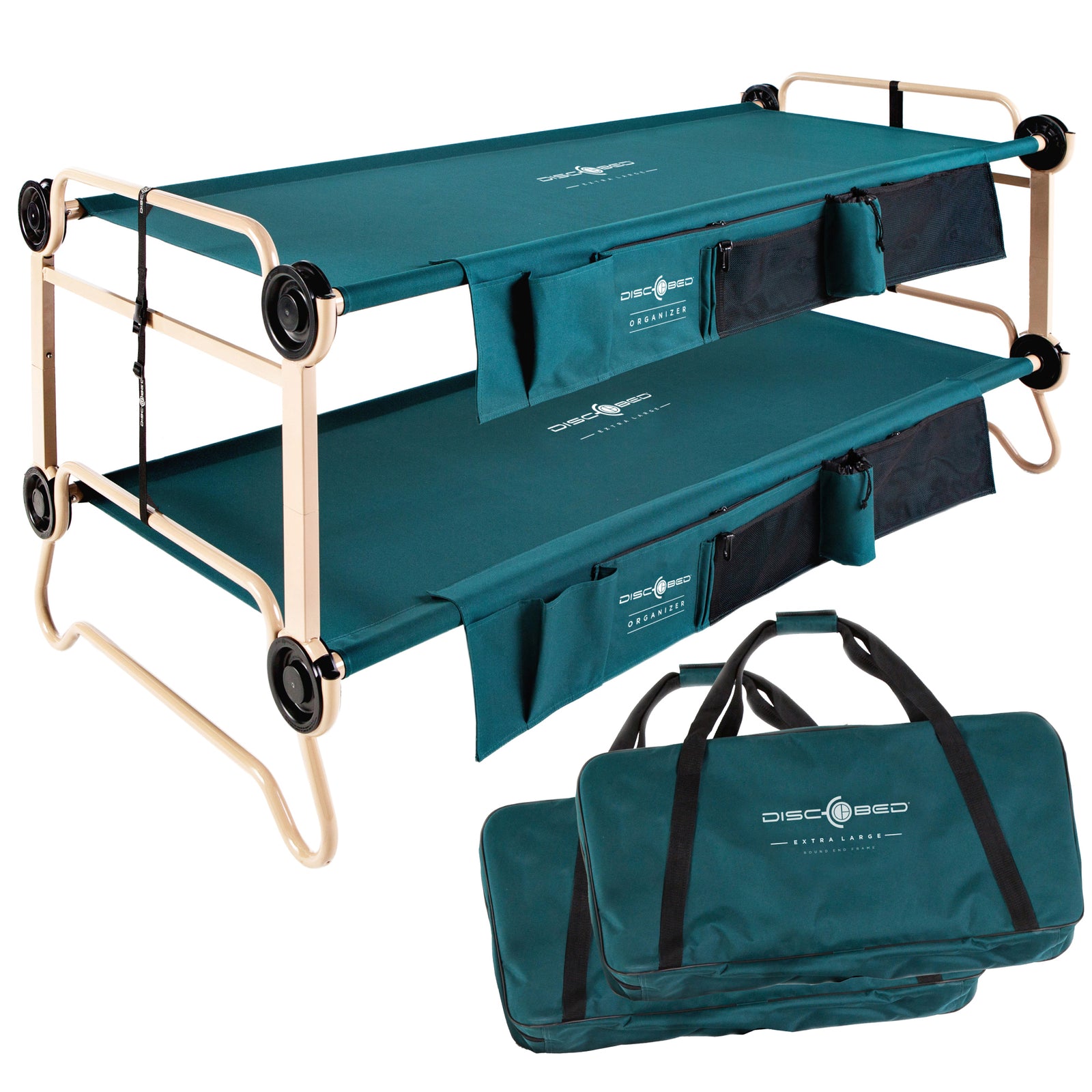 Disc-O-Bed X-Large Cam-O-Bunk Bunked Double Cot with Organizers, Green (Used) - VMInnovations
