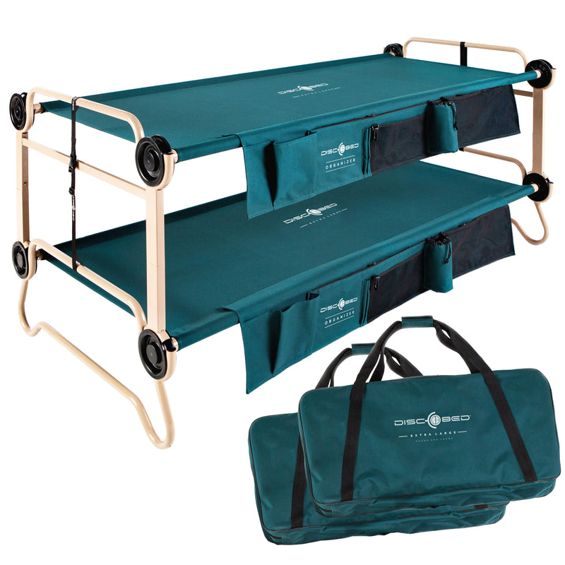 Disc-O-Bed X-Large Cam-O-Bunk Bunked Double Cot with Organizers, Green (Used)