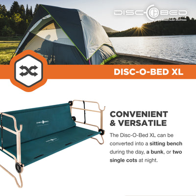 Disc-O-Bed X-Large Cam-O-Bunk Benchable Bunked Double Cot, Green (Open Box) - VMInnovations