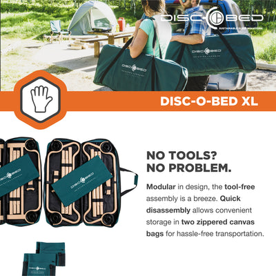 Disc-O-Bed XL Cam-O-Bunk Benchable Double Cot with Storage Organizers, Green - VMInnovations