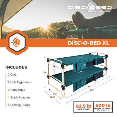 Disc-O-Bed X-Large Cam-O-Bunk Bunked Double Cot with Organizers, Green (Used) - VMInnovations