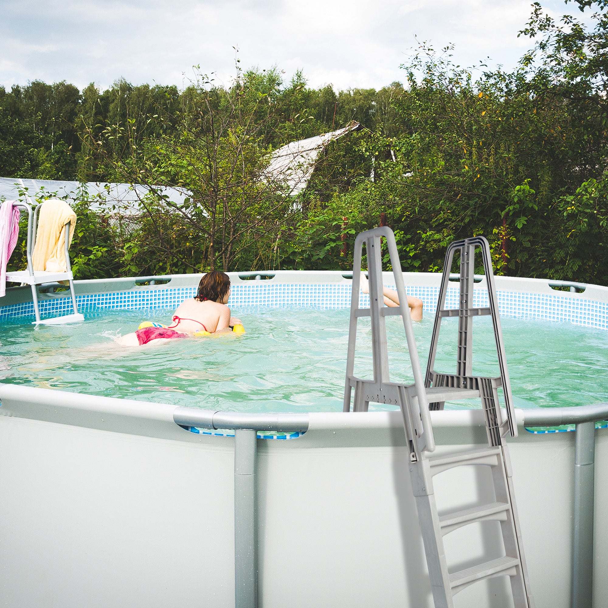 Vinyl Works A Frame Ladder with Barrier for Swimming Pools 48 to 56" Tall (Used) - VMInnovations
