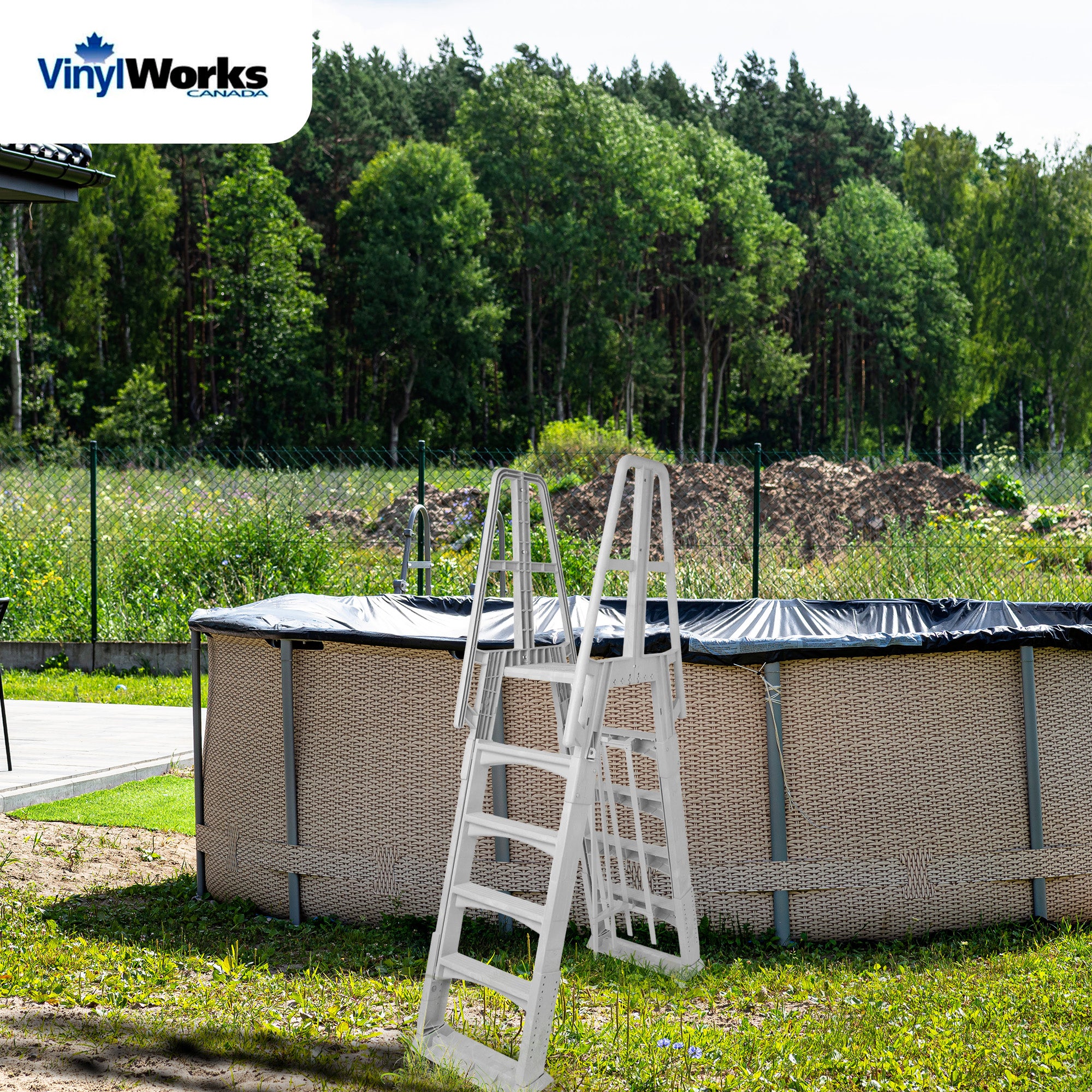 Vinyl Works A Frame Ladder w/ Barrier for Swimming Pools 48-56" Tall (Open Box) - VMInnovations