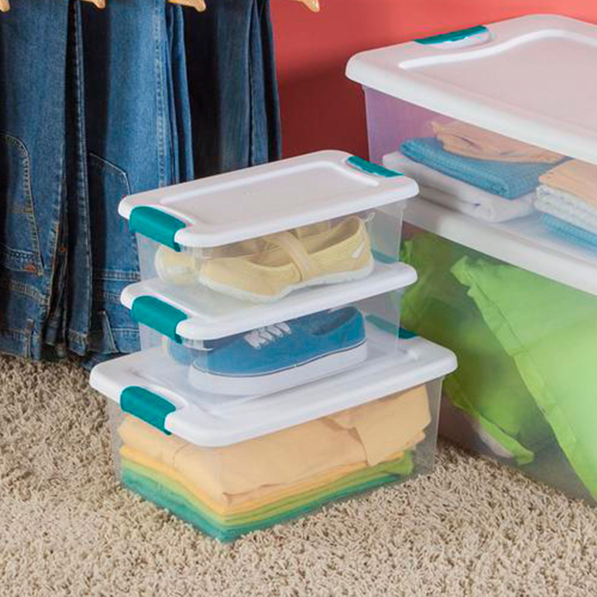 Sterilite 15 Qt Stackable Storage Boxes & 6 Qt Organizing Bins, 12 Pack Each - VMInnovations