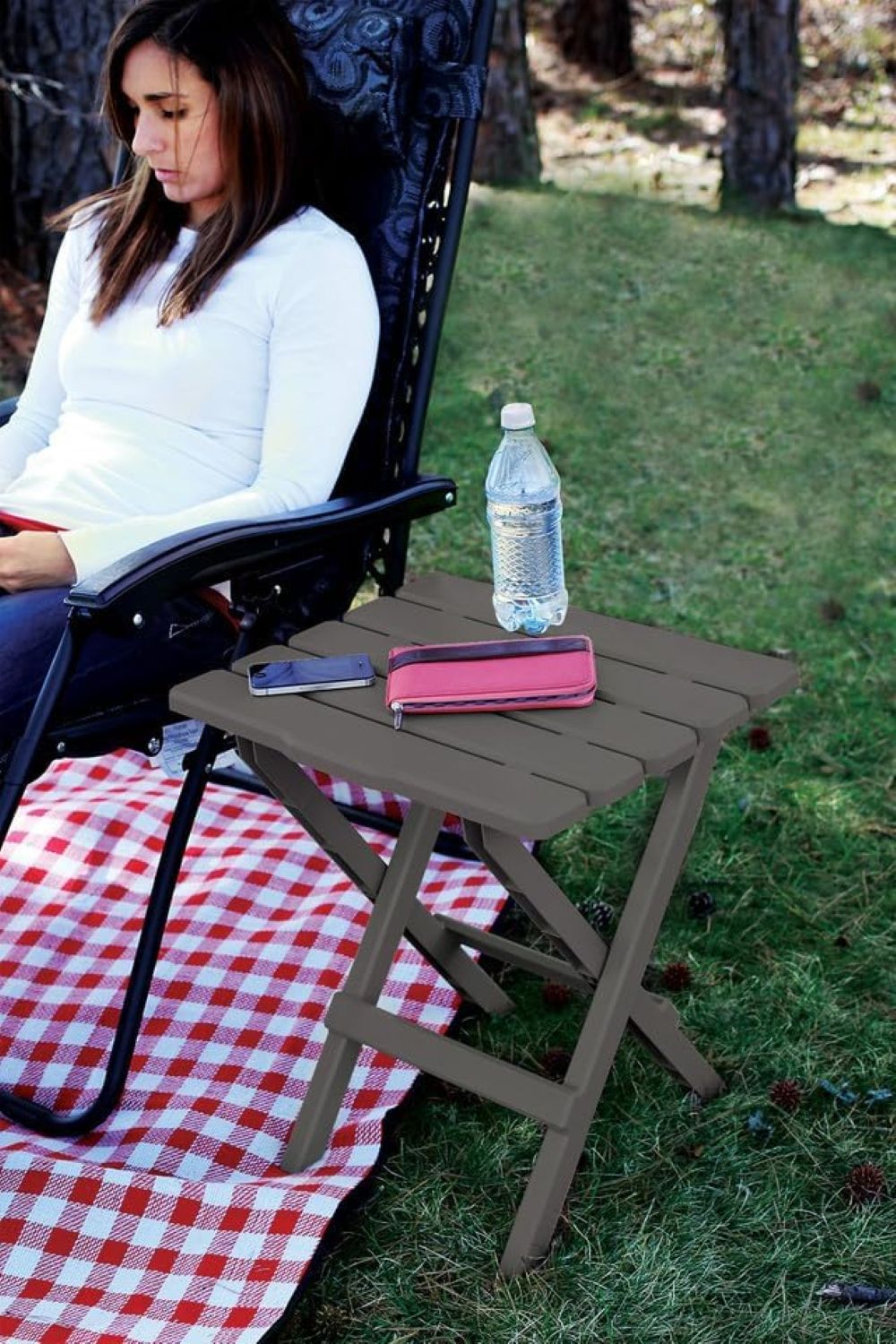 Camco Large Adirondack Outdoor Furniture Folding Table, Charcoal (Open Box)