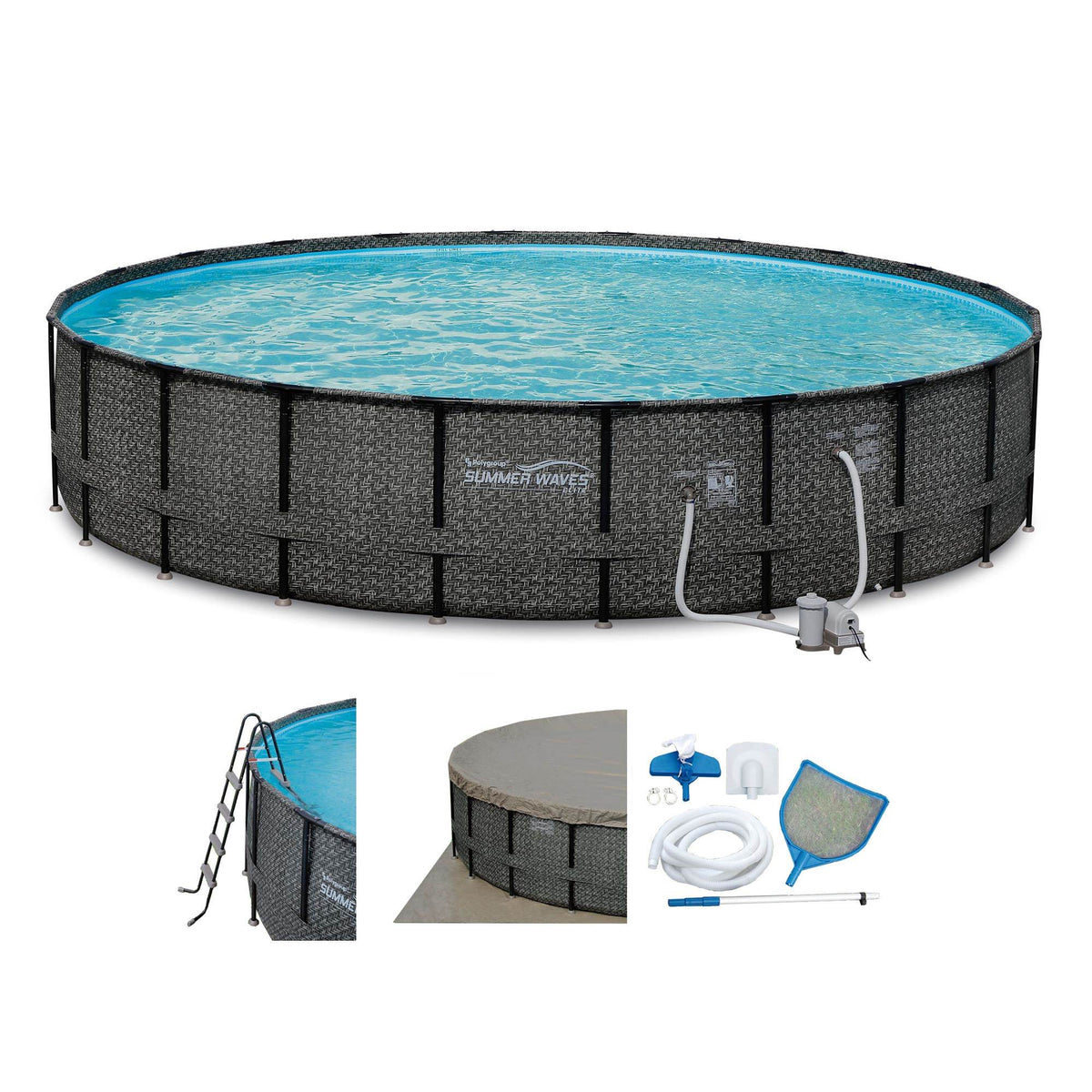 Summer Waves Elite 22ft x 52in Above Ground Frame Swimming Pool Set with Pump