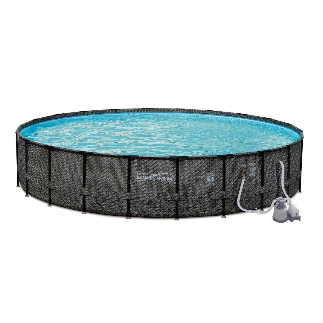Summer Waves 24ft x 52in Above Ground Frame Swimming Pool Set w/ Sand Pump(Used)