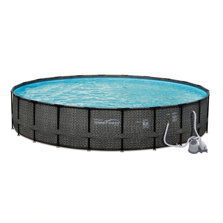 Summer Waves 24ft x 52in Above Ground Frame Swimming Pool Set w/ Sand Pump(Used)