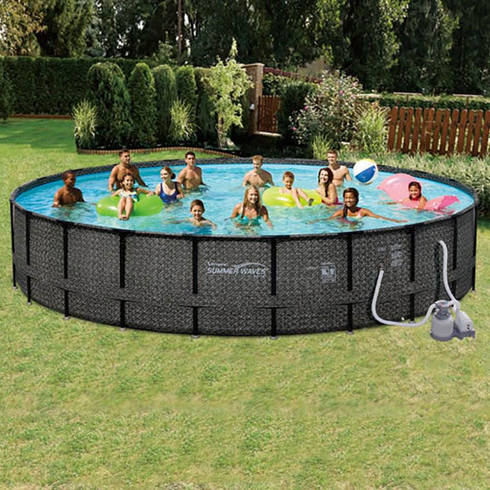 Summer Waves 24ft x 52in Above Ground Frame Swimming Pool Set w/ Sand Pump(Used)